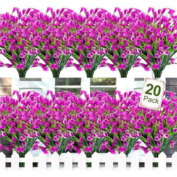 20 Bundles Artificial Flowers for Outdoors Fake Calla Lily Flowers, Fuchsia - Picture 1 of 7